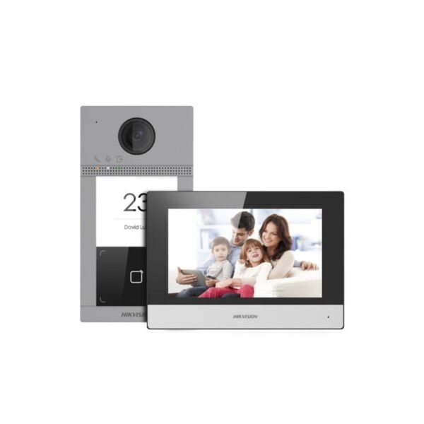 Hikvision - Kit Videophone IP avec Lecteur Badge/Tag Mifare 1*Plaque de Rue Extérieure + 1*Moniteur + 1*Switch 5 POE - DS-kis604-s(c) Prix Maroc