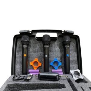 LGX24343 - Microphone Sans Fil UHF – Set 3 Micros + Récepteur Rechargeable, Anti-Larsen