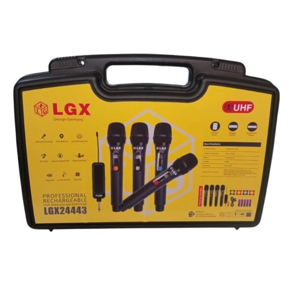 LGX24444 - Microphone Sans Fil UHF – Set 4 Micros + Récepteur Rechargeable, Anti-Larsen